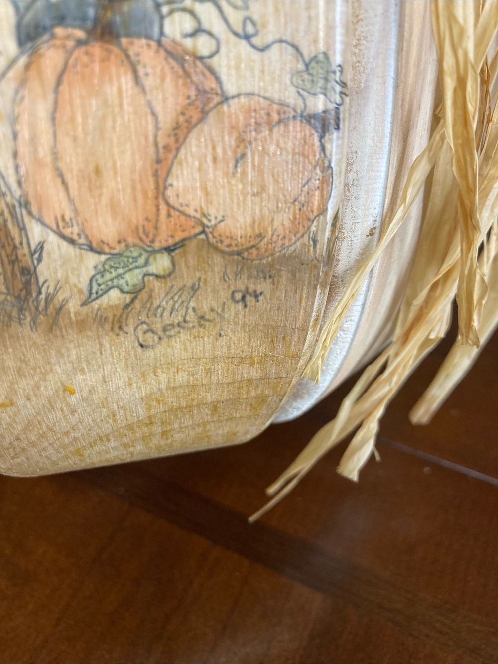 Vintage Hand Painted Wooden Fall Pumpkin Centerpiece With Ghost & Scarecrow Art - Picture 15 of 15